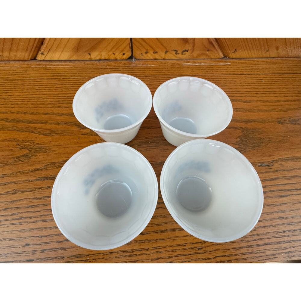 VTG Dynaware Milk Glass Blue Flower Custard Cups Set of 4 Ramekins Cornflower - Picture 11 of 12